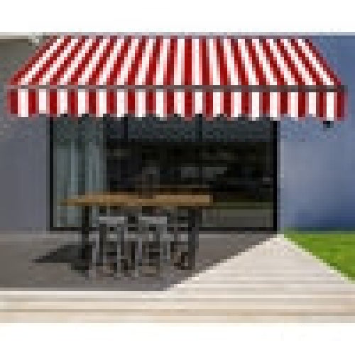 Aleko Products || Motorized Retractable Black Frame Patio Awning 20 x 10 Feet - Red and White Stripes