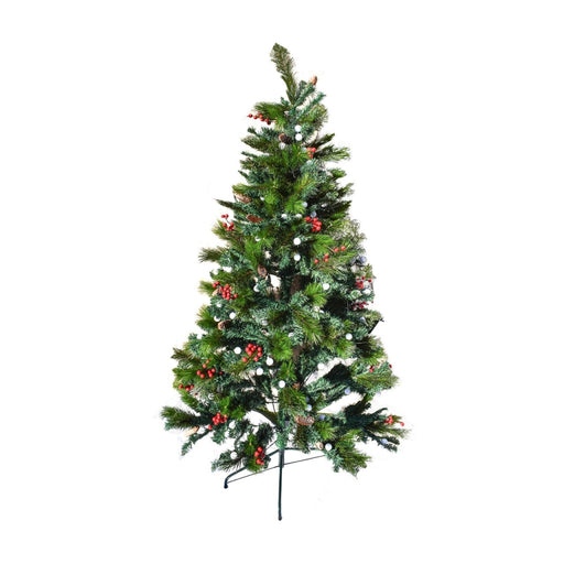Aleko Products || Multi-Colored Pre-Lit Artificial Bluetooth Musical Christmas Tree with Wintry Accents - 6 Foot - Green