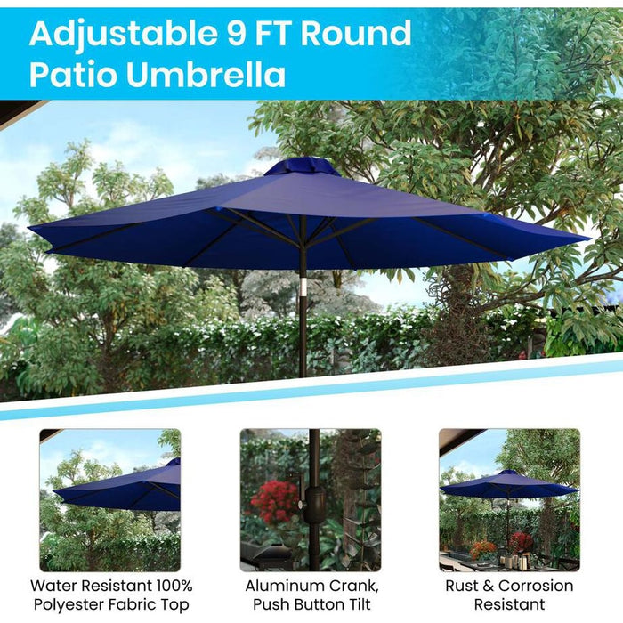Flash Furniture || Navy 9 FT Round Umbrella with 1.5" Diameter Aluminum Pole with Crank and Tilt Function