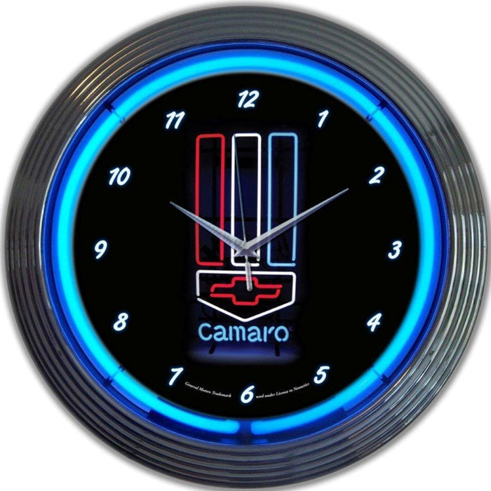 Neonetics || Neonetics Gm Camaro Red, White & Blue Neon Clock 8CAMRWB