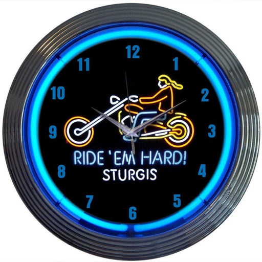 Neonetics || Neonetics Motorcycle Ride Em Hard Sturgis Neon Clock 8MOTOR