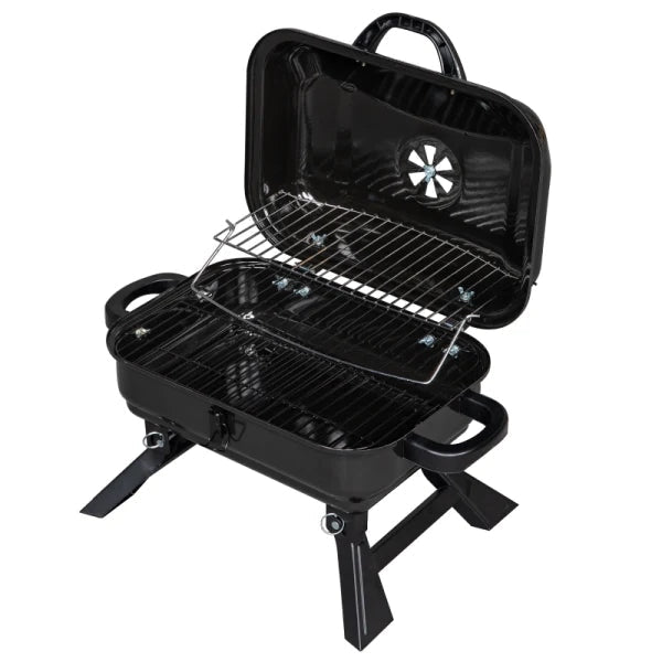 inQ Boutique || Portable Charcoal Grill Bbq And Smoker With Lid Folding Tabletop Grill For Camping Patio Backyard Outdoor Cooking Black Yj D0102Hpshww