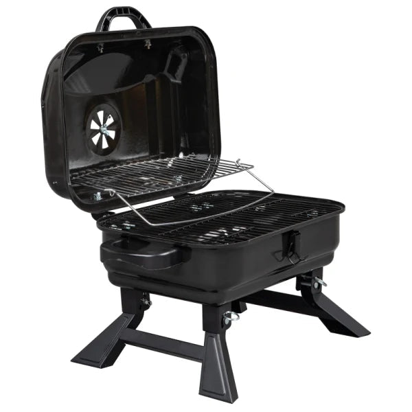 inQ Boutique || Portable Charcoal Grill Bbq And Smoker With Lid Folding Tabletop Grill For Camping Patio Backyard Outdoor Cooking Black Yj D0102Hpshww