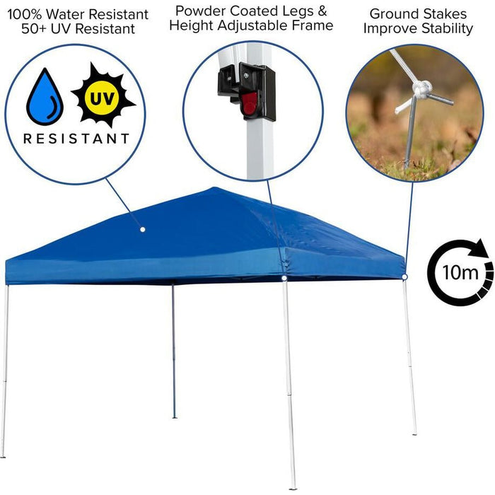 Flash Furniture || Portable Tailgate/Event Tent Set - 10'x10' Blue Pop Up Tent, 6-Foot Bi-Fold Table, Set of 4 White