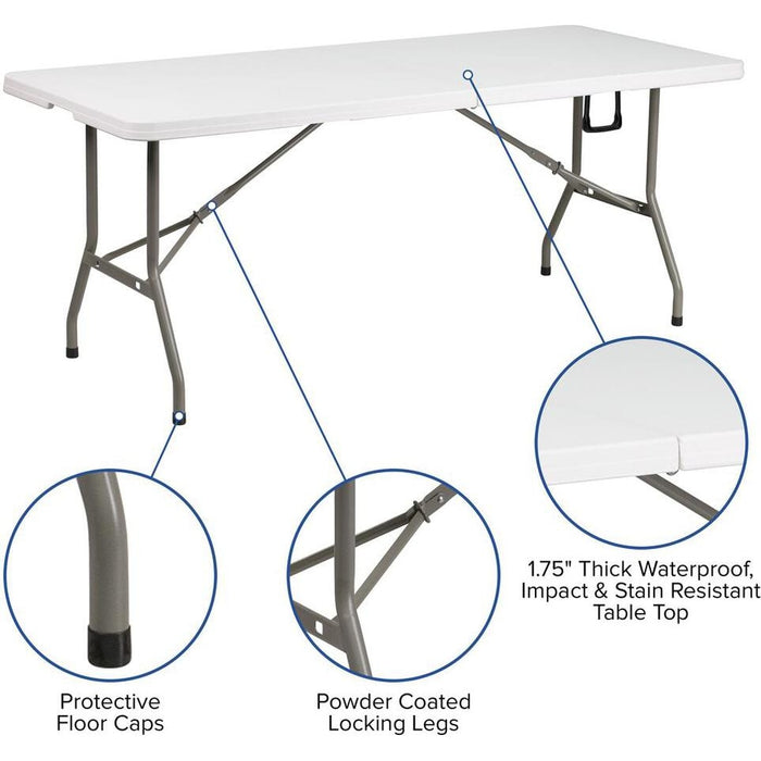Flash Furniture || Portable Tailgate/Event Tent Set - 8'x8' Blue Pop Up Tent, 6-Foot Bi-Fold Table, Set of 4 White
