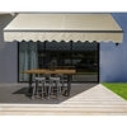 Aleko Products || Retractable Black Frame Patio Awning 13 x 10 Feet - Ivory
