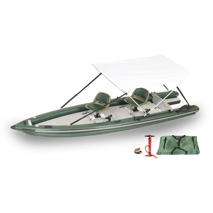 Sea Eagle || Sea Eagle FishSkiff™ 16 Inflatable Fishing Boat 2 Person Swivel Seat Canopy Package FSK16K_SWC