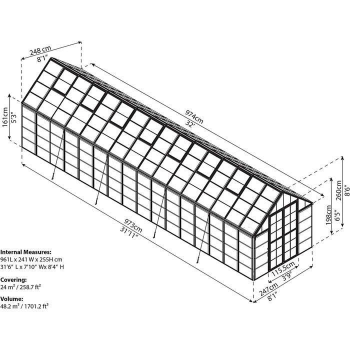 Canopia by Palram || Snap & Grow 8' x 32' Greenhouse - Silver
