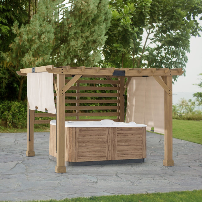 Sunjoy || SummerCove 10 ft. x 11 ft. Cedar Wood Framed Hot Tub Pergola with Adjustable Canopy