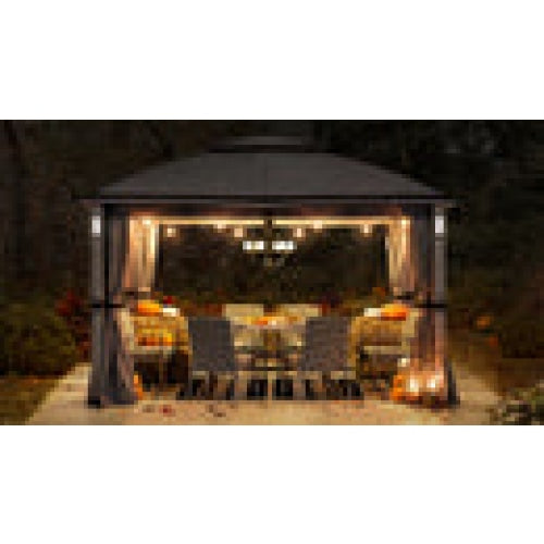 Sunjoy || SummerCove Monterey Park 11 ft. x 13 ft. 2-tier Gazebo with LED Lighting and Bluetooth Sound