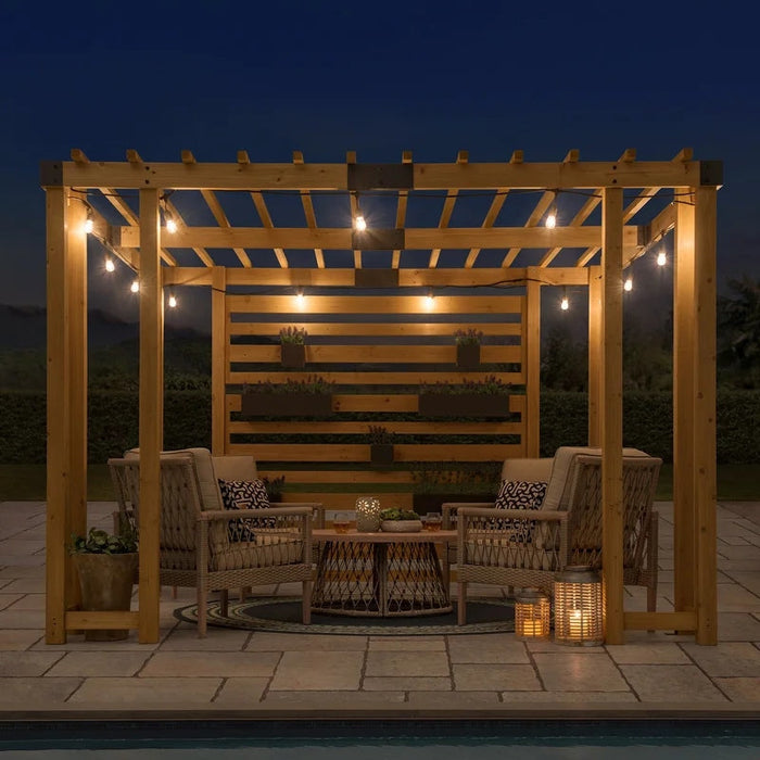 Sunjoy || SummerCove Outdoor Patio 10x10 Modern Wooden Privacy Screen Pergola Kit with Adjustable Hanging Planters