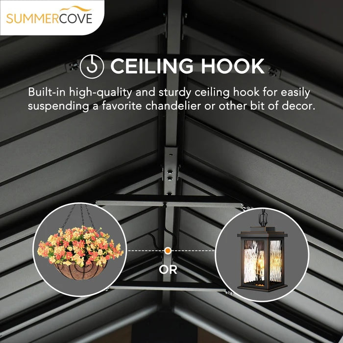 Sunjoy || SummerCove Outdoor Patio 11x11 Black Wooden Frame Privacy Screen Backyard Hardtop Gazebo/Pavilion with Ceiling Hook