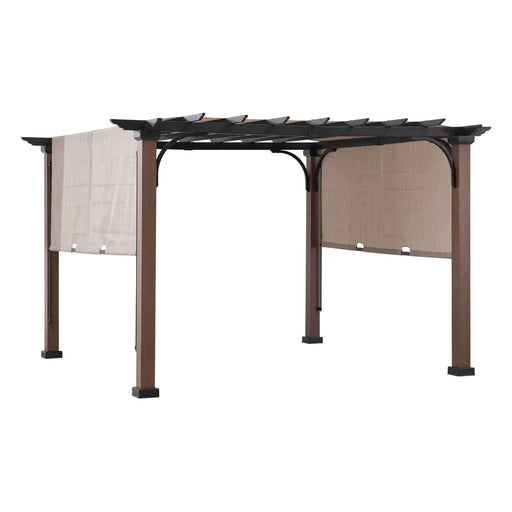 Sunjoy || SummerCove Outdoor Patio 11x11 Modern Metal Pergola Kit with Tan Adjustable Canopy