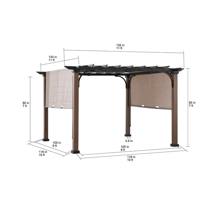 Sunjoy || SummerCove Outdoor Patio 11x11 Modern Metal Pergola Kit with Tan Adjustable Canopy