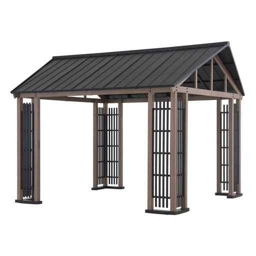Sunjoy || SummerCove Outdoor Patio 11x13 Black Steel Gable Roof Backyard Hardtop Gazebo/Pavilion with Metal Ceiling Hook