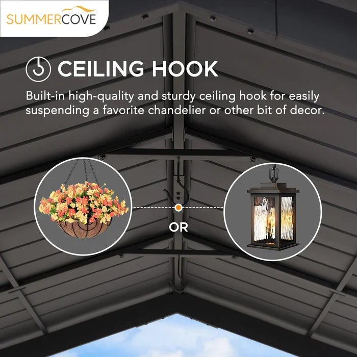 Sunjoy || SummerCove Outdoor Patio 11x13 Black Wooden Frame Gable Roof Backyard Hardtop Gazebo/Pavilion with Ceiling Hook