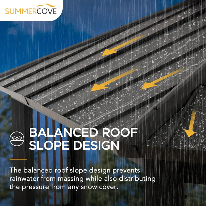 Sunjoy || SummerCove Outdoor Patio 11x13 Octagon Gray 2-Tier Steel Backyard Hardtop Gazebo with Dual Rails and Metal Ceiling Hook