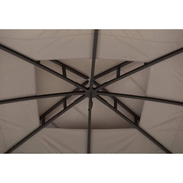 Sunjoy || SummerCove Outdoor Patio 11x13 Steel 2-Tier Backyard Soft Top Gazebo with Netting, Curtains and Hook Light gray