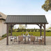 Sunjoy || SummerCove Outdoor Patio 12x14 Brown Wooden Frame Gable Roof Backyard Hardtop Gazebo/Pavilion with Ceiling Hook