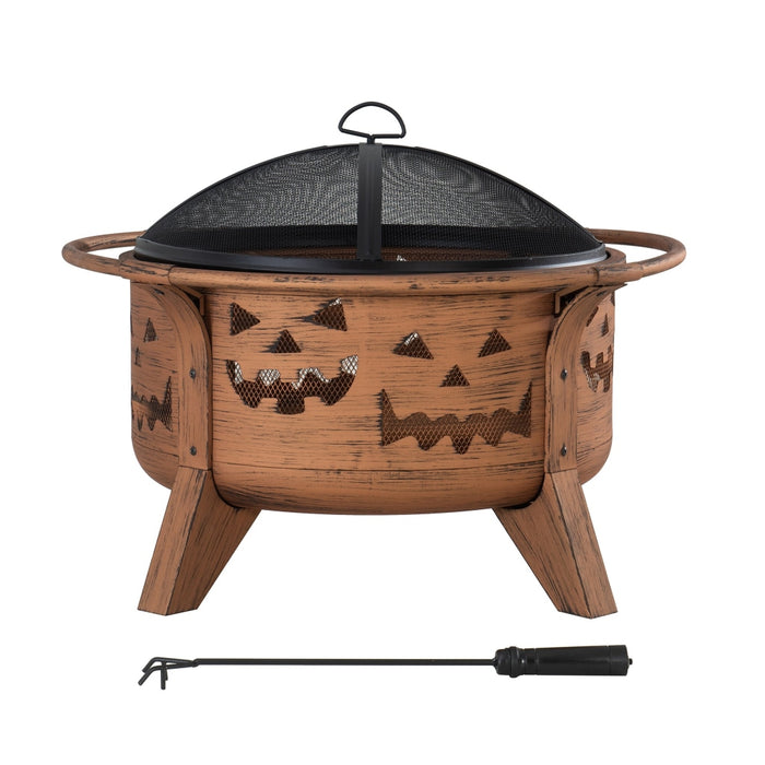 Sunjoy || Sunjoy 30 in. Outdoor Fire Pits Copper Steel Patio Fire Pit Wood Burning Backyard Fire Pit with Spark Screen and Fire Poker Jack-o-lantern