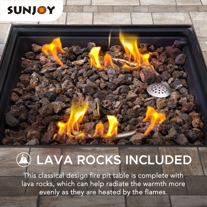 Sunjoy || Sunjoy 38 in. Smokeless Fire Pit Outdoor Square Propane Gas Fire Pit Table Hidden Propane Tank Fire Pits with Ceramic Tile Tabletop and Lava Rocks