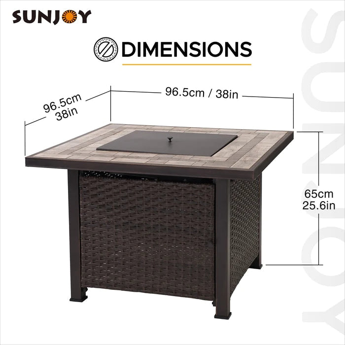 Sunjoy || Sunjoy 38 in. Smokeless Fire Pit Outdoor Square Propane Gas Fire Pit Table Hidden Propane Tank Fire Pits with Ceramic Tile Tabletop and Lava Rocks