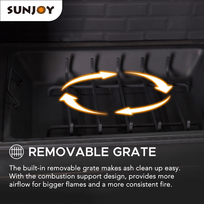 Sunjoy || Sunjoy Outdoor 48 in. Black Steel Wood Burning Stone Fireplace with Fire Poker and Removable Grate