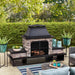 Sunjoy || Sunjoy Outdoor 48 in. Steel Wood Burning Stone Fireplace with Fire Poker and Removable Grate black