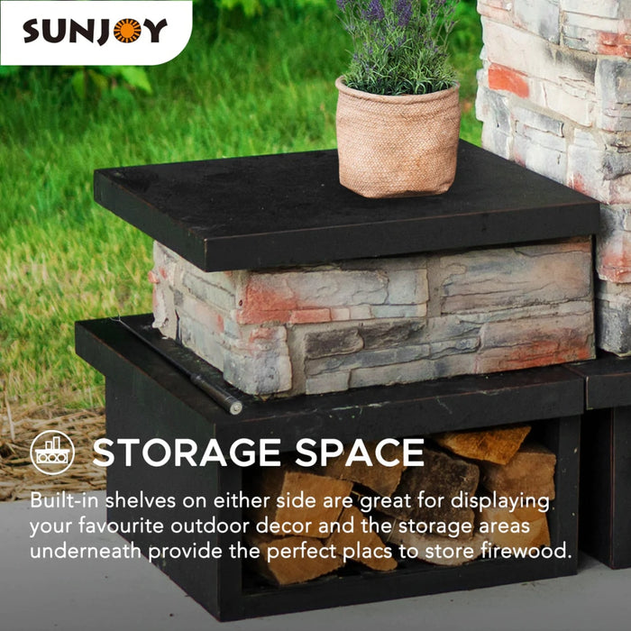 Sunjoy || Sunjoy Outdoor 48 in. Steel Wood Burning Stone Fireplace with Fire Poker and Removable Grate Copper