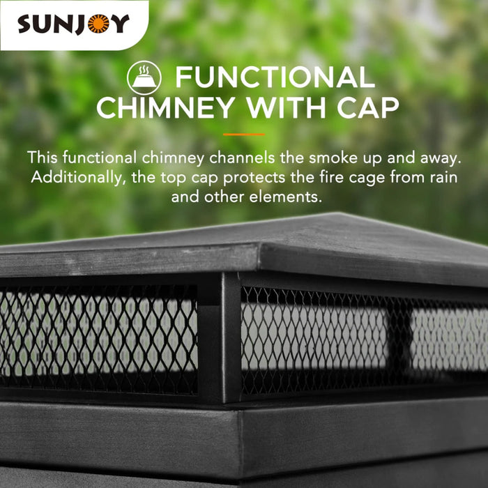 Sunjoy || Sunjoy Outdoor 48 in. Steel Wood Burning Stone Fireplace with Fire Poker and Removable Grate Copper
