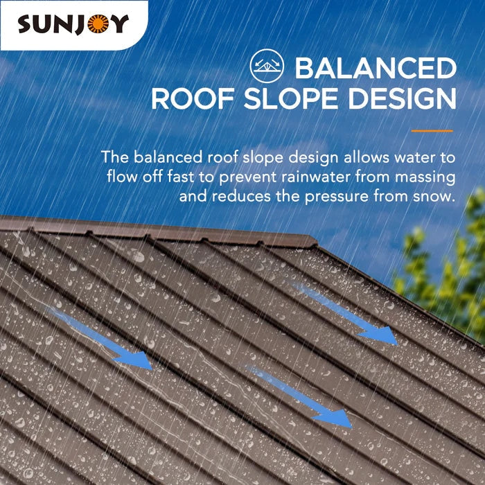 Sunjoy || Sunjoy Outdoor Patio 13x15 Black Wooden Frame Steel Gable Roof Backyard Hardtop Gazebo/Pavilion with Ceiling Hook