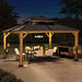 Sunjoy || Sunjoy Outdoor Patio 13x15 Brown 2-Tier Wooden Frame Backyard Hardtop Gazebo with Ceiling Hook