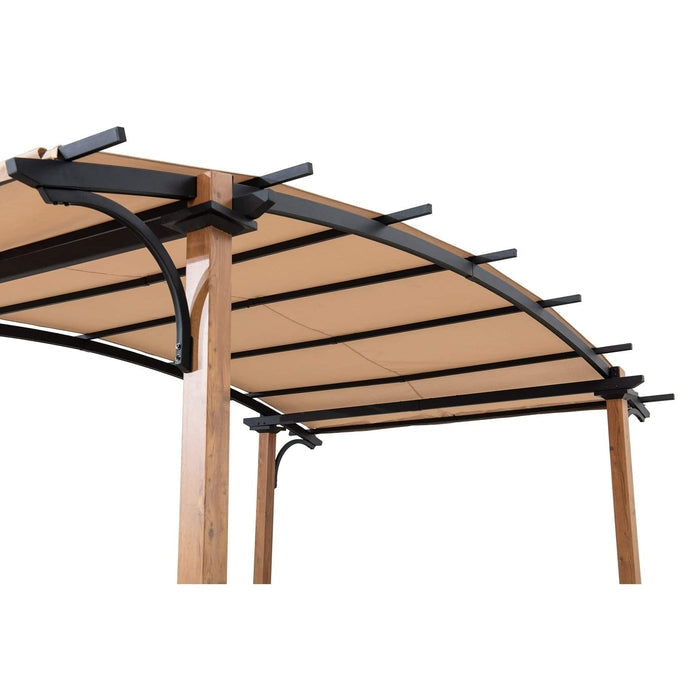 Sunjoy || Sunjoy Outdoor Patio 9x13 Modern Tan Metal Arched Pergola Kit with Shelf