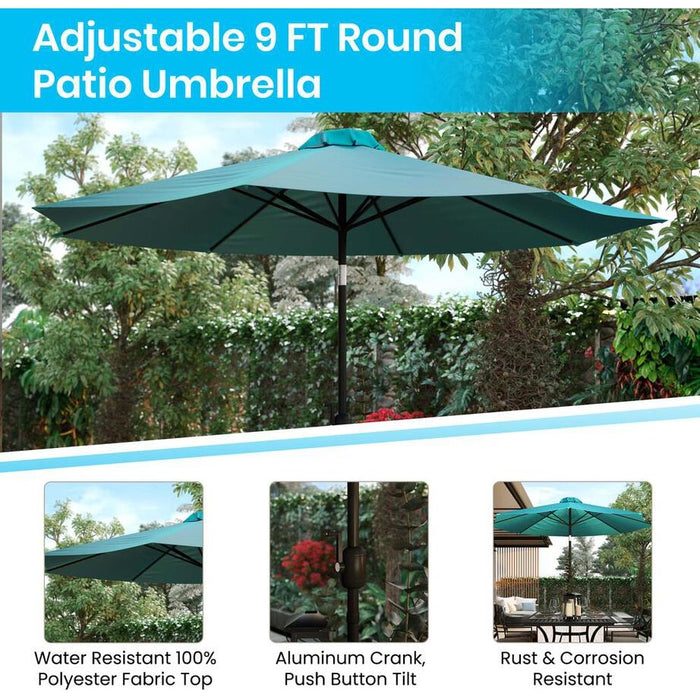 Flash Furniture || Teal 9 FT Round Umbrella with 1.5" Diameter Aluminum Pole with Crank and Tilt Function