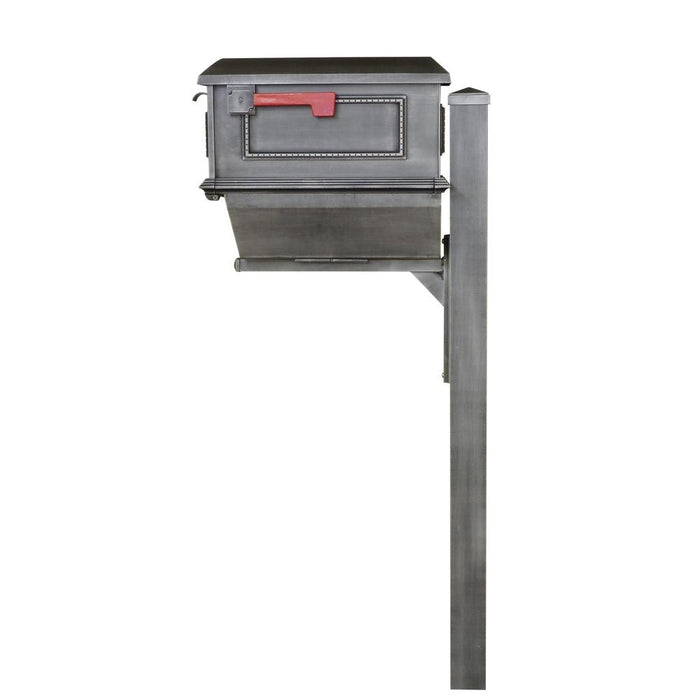 Special Lite Products || Traditional Curbside Mailbox with Newspaper Tube and Wellington Mailbox Post, Swedish Silver