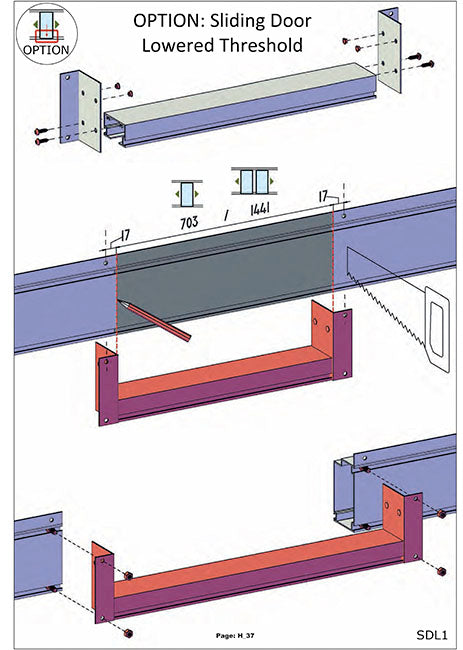 Exaco || Lower-Threshold for DOUBLE Sliding doors - 56 3/4" Black-VI KSD 144 B
