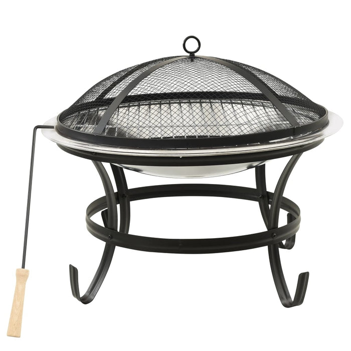 vidaXL || vidaXL 2-in-1 Fire Pit and BBQ with Poker 22"x22"x19.3" Stainless Steel 313351