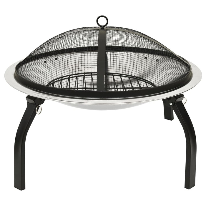 vidaXL || vidaXL 2-in-1 Fire Pit and BBQ with Poker 22"x22"x19.3" Stainless Steel 313353