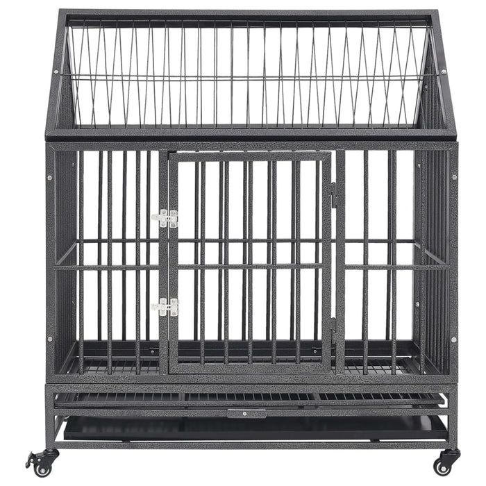 vidaXL || vidaXL Dog Cage with Wheels and Roof Steel 36.2"x24.4"x41.7"