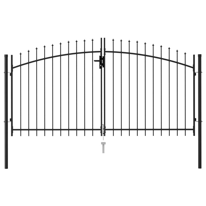 vidaXL || vidaXL Fence Gate Double Door with Spike Top Steel 9.8'x4.9' Black 146028