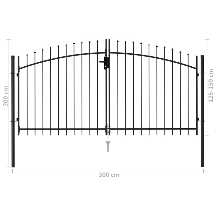 vidaXL || vidaXL Fence Gate Double Door with Spike Top Steel 9.8'x4.9' Black 146028