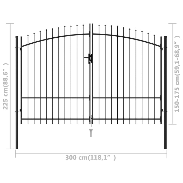 vidaXL || vidaXL Fence Gate Double Door with Spike Top Steel 9.8'x5.7' Black 145737