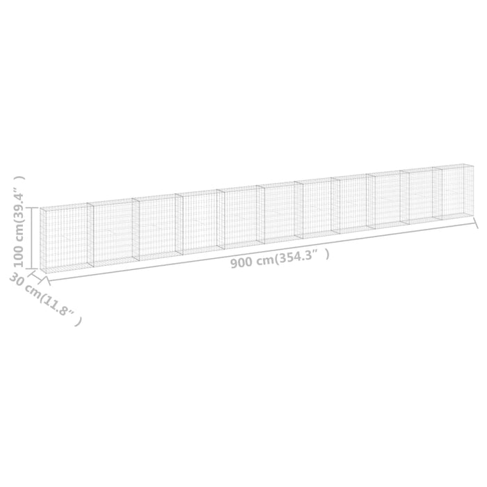 vidaXL || vidaXL Gabion Wall with Covers Galvanized Steel 354.3"x11.8"x39.4" 147817