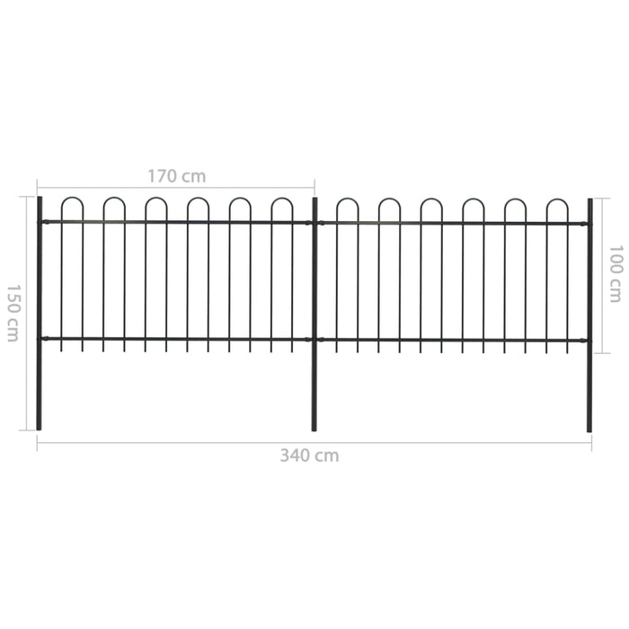vidaXL || vidaXL Garden Fence with Hoop Top Steel 11.2ft Black 277657