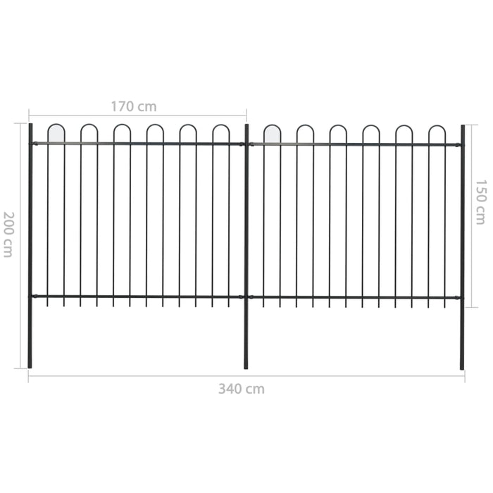vidaXL || vidaXL Garden Fence with Hoop Top Steel 11.2ft Black 277675