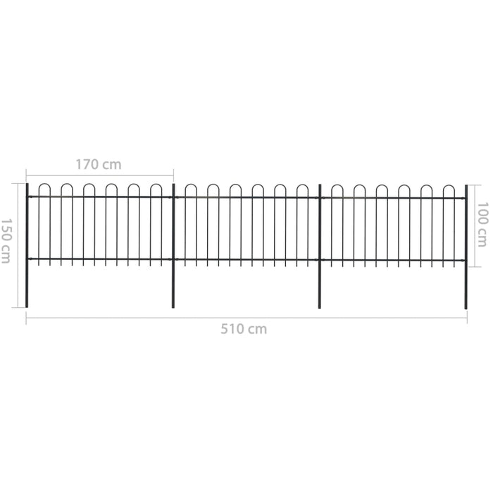 vidaXL || vidaXL Garden Fence with Hoop Top Steel 16.7ft Black 277658