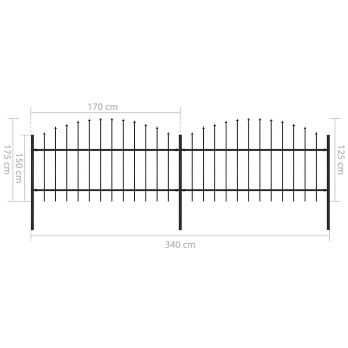 vidaXL || vidaXL Garden Fence with Spear Top Steel 11.2' Black 277722