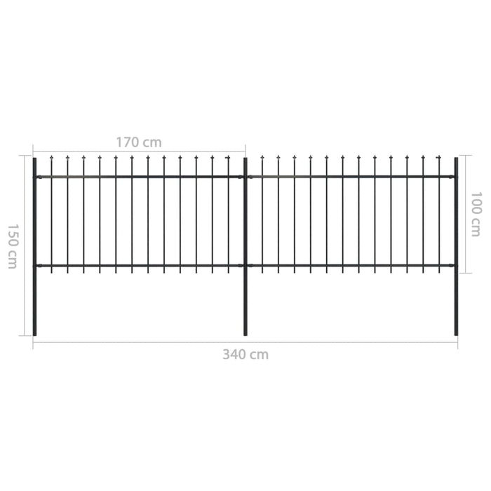 vidaXL || vidaXL Garden Fence with Spear Top Steel 133.9"x39.4" Black 277612