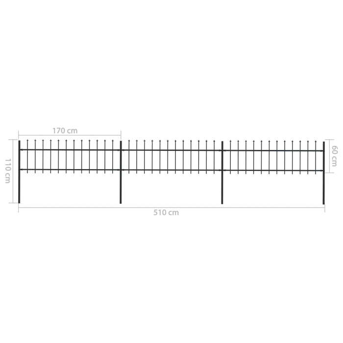 vidaXL || vidaXL Garden Fence with Spear Top Steel 200.8"x23.6" Black 277595