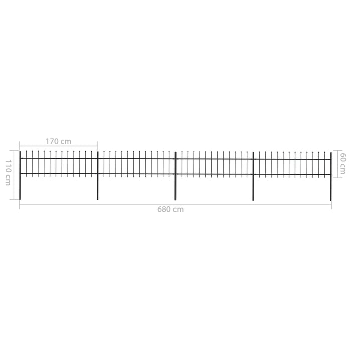 vidaXL || vidaXL Garden Fence with Spear Top Steel 267.7"x23.6" Black 277596